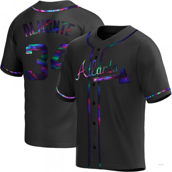 Atlanta Braves #34 AbGeneric198m Almonte Black Holographic Alternate Jersey Stitches Baseball Jerseys