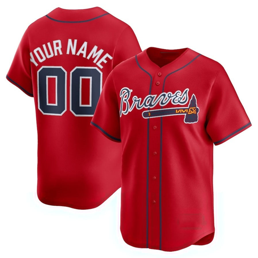 Custom A.Braves Alternate Limited Jersey - Red Stitched Basebal Jersey
