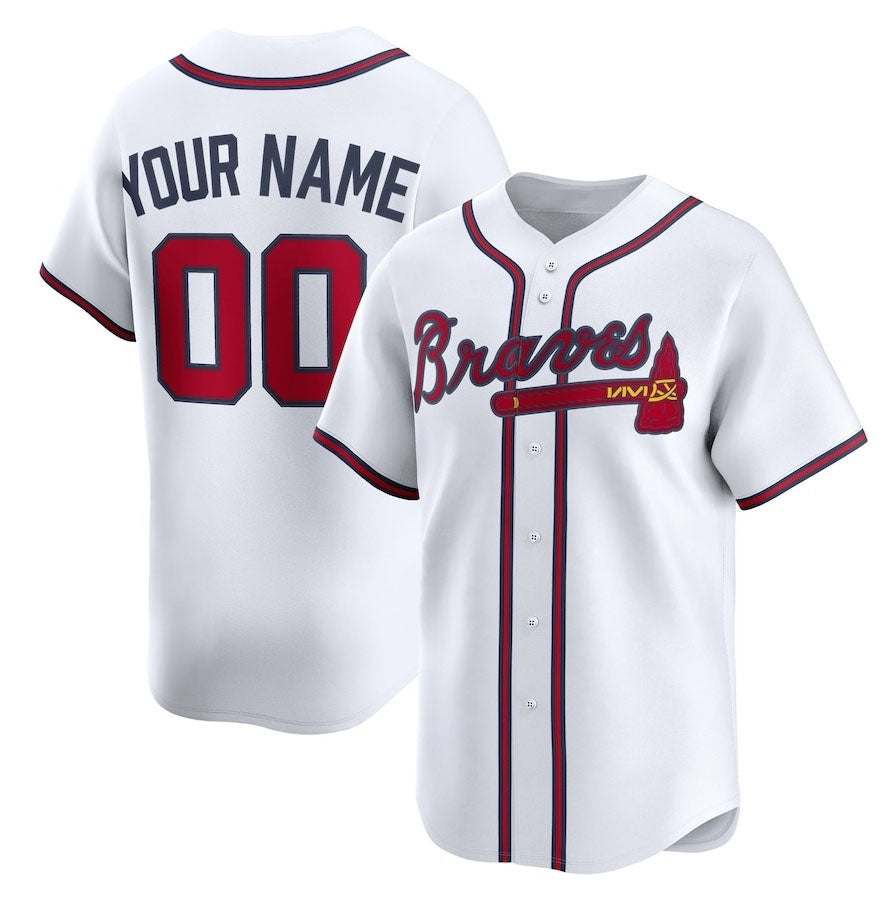 Custom A.Braves Home Limited Jersey - White Stitched Basebal Jersey