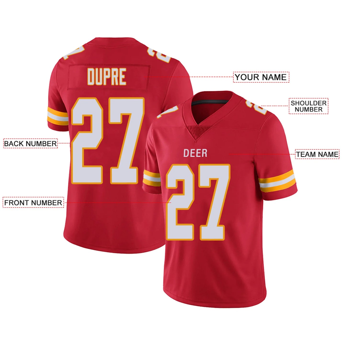 Custom KC.Chiefs Red Personalized Design Your Own Name and Number for Men Women Youth Footbal Jerseys