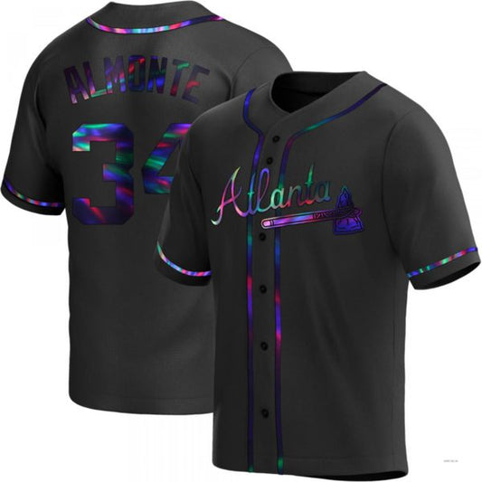 Atlanta Braves #34 AbGeneric198m Almonte Black Holographic Alternate Jersey Stitches Baseball Jerseys