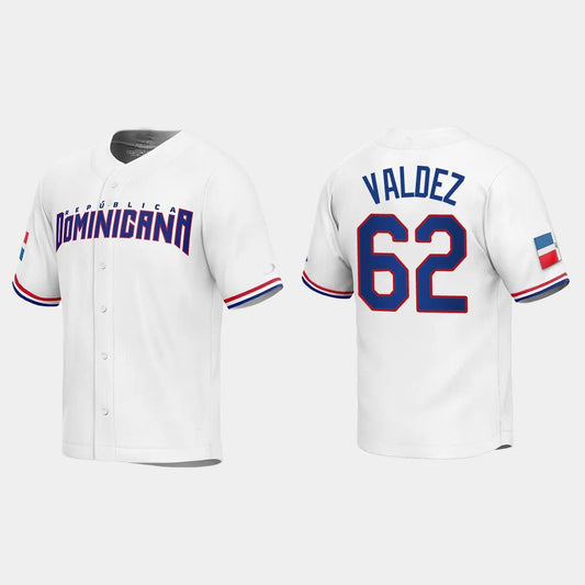 Dominican #62 Cesar Valdez White Stitches 2023 World Classic Replica Baseball Jersey