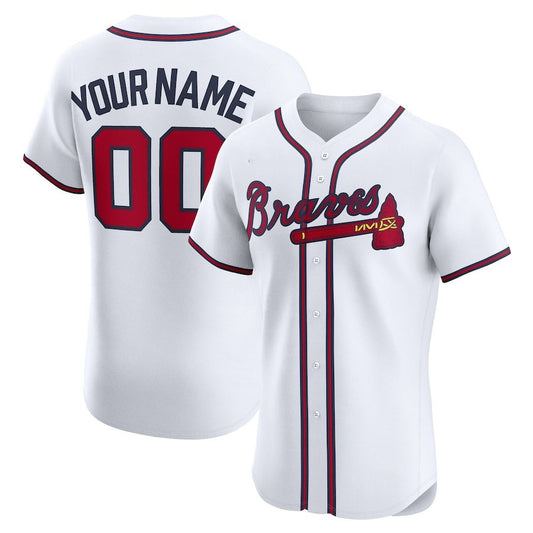 Custom A.Braves Home Elite Jersey – White Stitched Basebal Jersey
