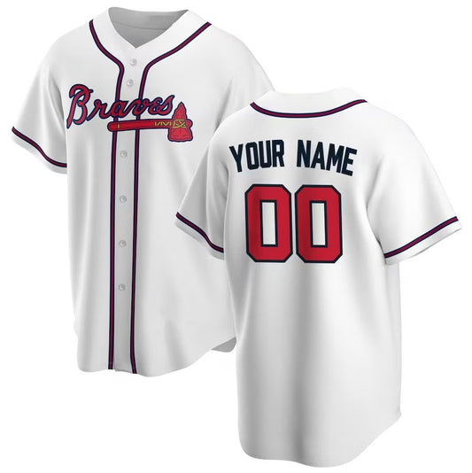 Custom A.Braves Home Replica Jersey - White Stitched Basebal Jersey