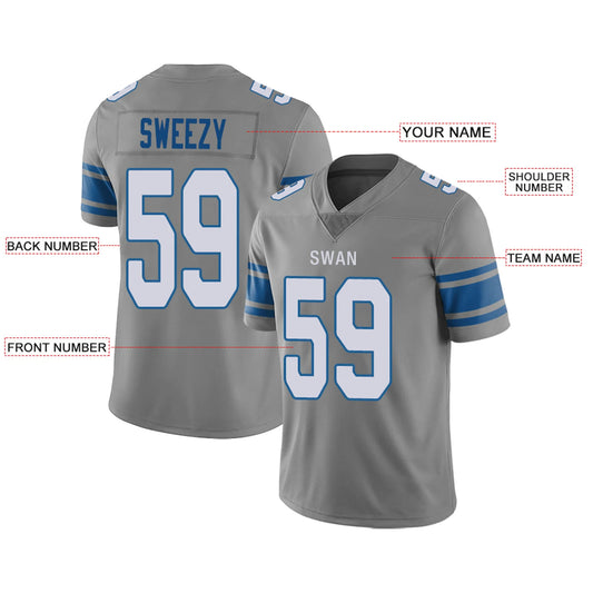Custom D.Lions Gray Personalized Design Your Own Name and Number for Men Women Youth Footbal Jerseys