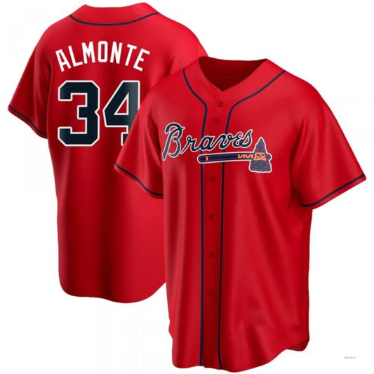 Atlanta Braves #34 AbGeneric198m Almonte Red Alternate Jersey Stitches Baseball Jerseys