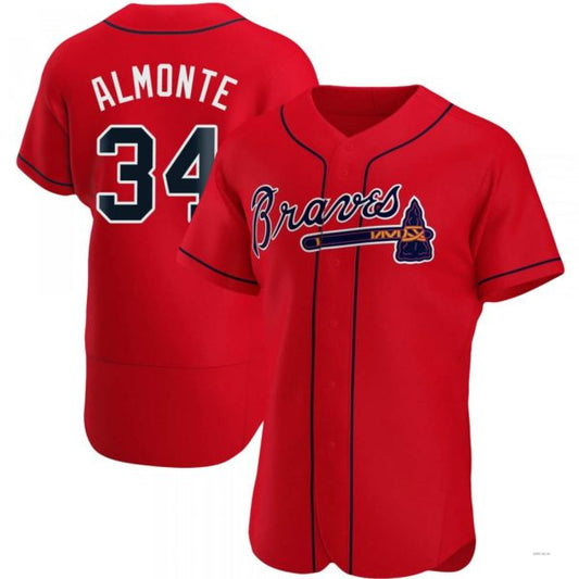 Atlanta Braves #34 AbGeneric198m Almonte Red Alternate Jersey Stitches Baseball Jerseys